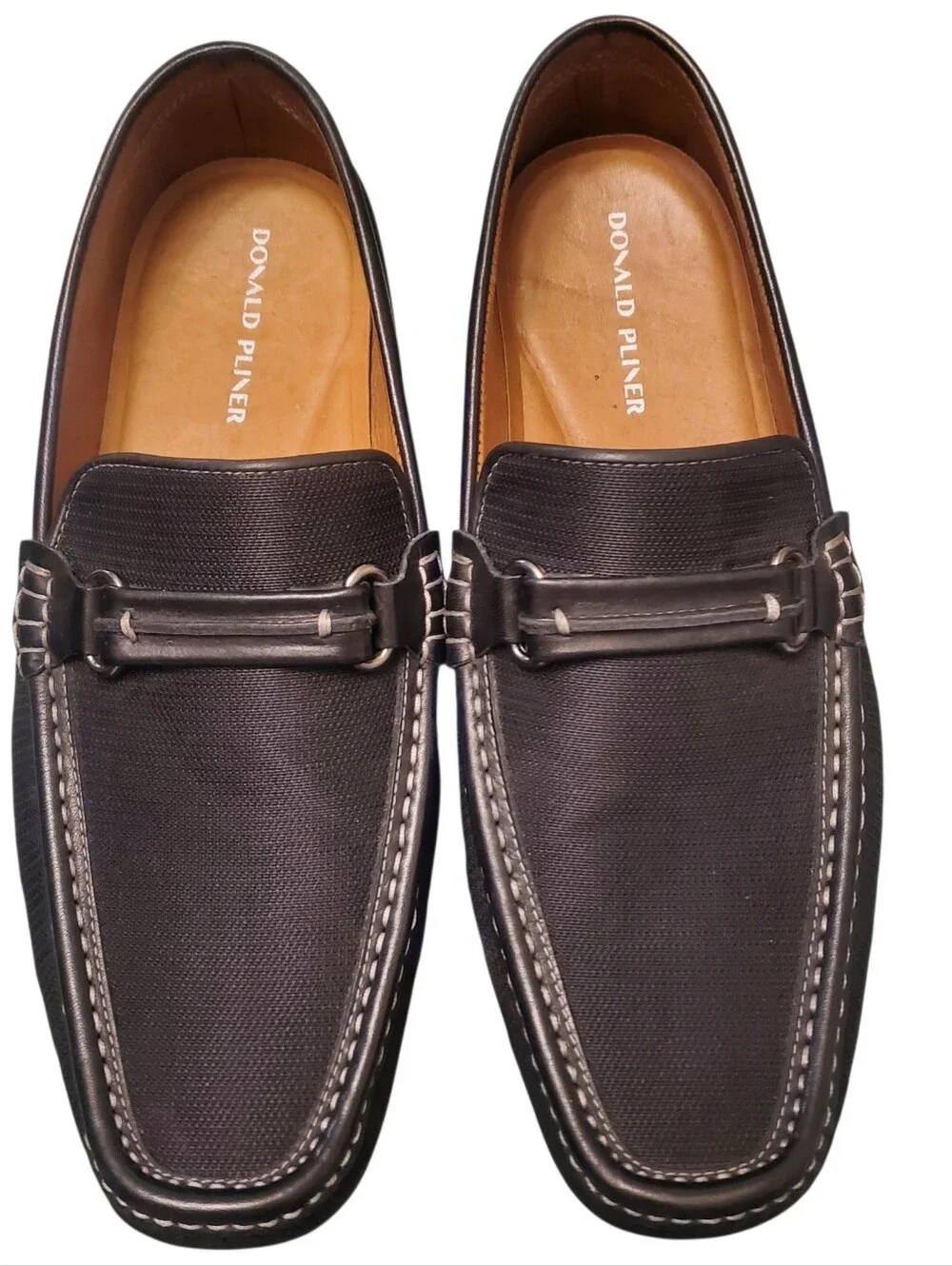 Donald Pliner Donnie Black Leather & Nylon Moc Toe Slip-On Loafers Men's Size 11